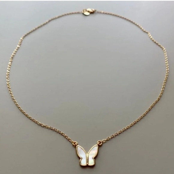 Gold Plated MOP Butterfly Dainty Necklace - Picture 6 of 16